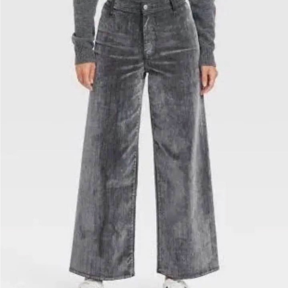 NWT Women’s Universal Thread High-Rise Sailor Wide Leg Pants Velvet Blk/Gry 14R